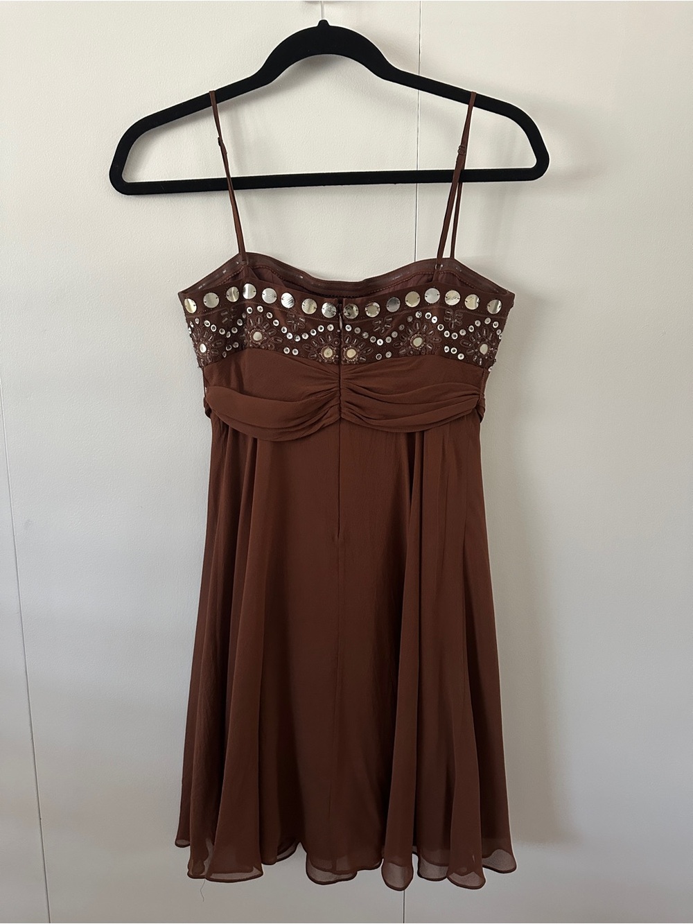 BCBGMaxAzria Brown Spaghetti-Strap Embellished Mini Dress size 2 - Picture 2 of 2